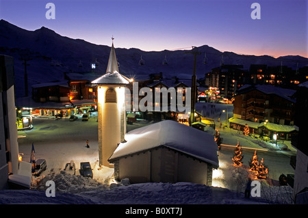 church in Val Thorens ski resort, France, Alps Stock Photo