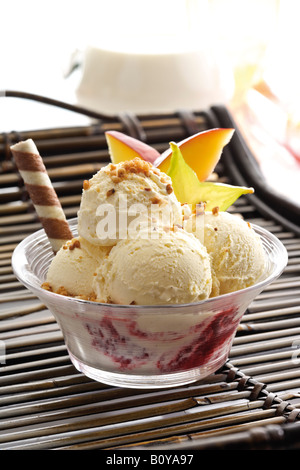 Vanilla ice cream with brittle Stock Photo