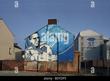 A house decorated in art outside Goodison Park, Everton Football Club