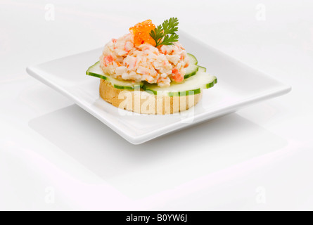 Sandwich with shrimps and cucumber slices Stock Photo
