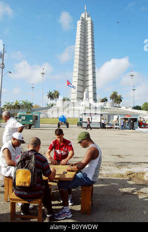 Chess tables in the Plaza de la Revolucion Havana In the background is the Memorial Jos Marti Stock Photo