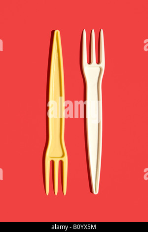Plastic forks, elevated view Stock Photo