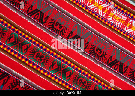 Colourful fabric on a street market in Pisac in Peru Stock Photo