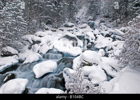 Mountain river Big Almatinka in winter Stock Photo