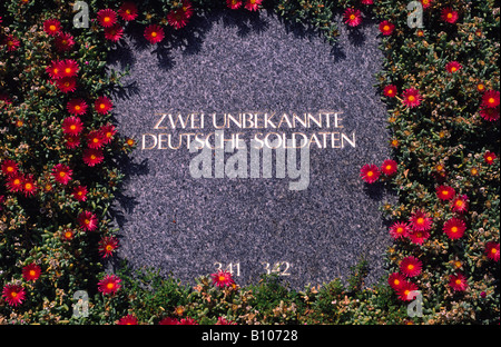 Grave stone at the Maleme cemetery where German soldiers killed on Crete during  WW II rests. Crete, Greece. Stock Photo