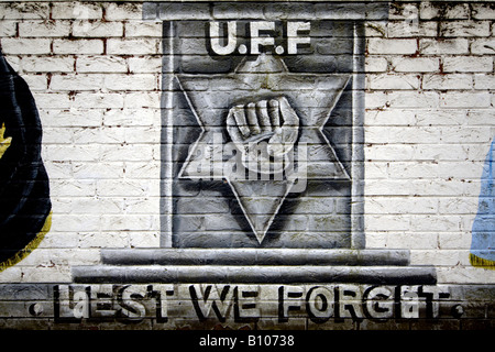 Part of mural depicting loyalist UFF organisation in East Belfast Northern Ireland Stock Photo