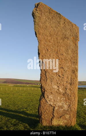 One of the four remaining standing stones of Stenness on Orkney Island in Scotland. Stock Photo