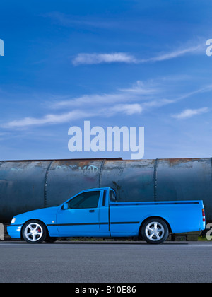 blue ford sierra pickup truck ute slammed modified Stock Photo