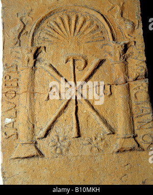 Christian stele from Seville showing Chi Rho symbol. 5th 7th century AD Stock Photo