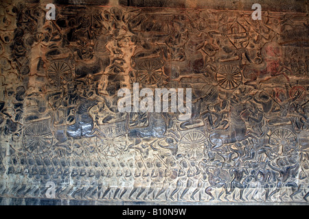 One of 19 photos of the complete frieze of the battle of Lanka in the west gallery of the temple of Angkor Wat Cambodia Stock Photo