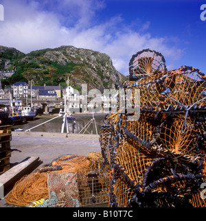 Barmouth - Lobster pots on the harbourside Stock Photo