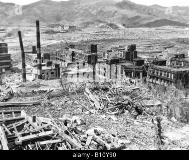 Nagasaki Japan after the atomic bomb blast. Stock Photo