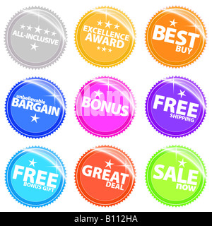 Vector illustration of shiny and glossy web tags and stickers in different colors With retail text Stock Photo