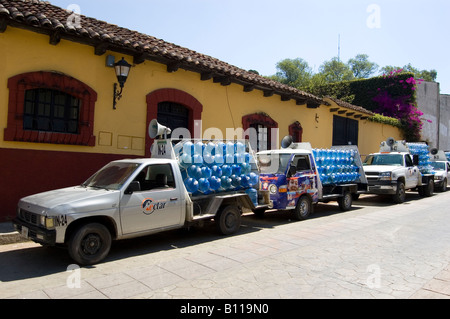 Water Bottle Delivery Trucks in Chiapas Mexico Stock Photo