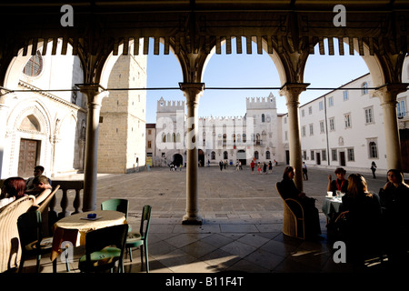 cafe terrace and view of main square in Koper Slovenia Stock Photo