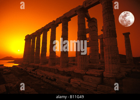 DORIC STONE COLUMNS TEMPLE OF POSEIDON RUINS CAPE SOUNION ATTICA GREECE ...