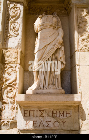Episteme Statue in the front of the Celsus Library Metropolis of Ephesus Denizli Turkey Stock Photo