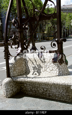 Wrought Iron Work and Curved Tiled Bench by Pere Falques i Urpi, Passeig de Gracia, Barcelona, Eixample, Spain Stock Photo