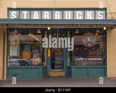 Starbucks Coffee original store location Pike Place Market Seattle Washington Stock Photo