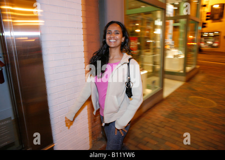 Young woman walking at night, Georgetown, Washington DC, USA, MR-5-22-08 Stock Photo