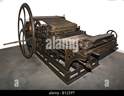 19th century old flat bed mechanical hand operated printing press Europe Stock Photo