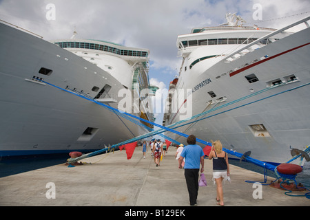 Passengers returning to cruise ships at International Pier in San Miguel on Cozumel Mexico Stock Photo