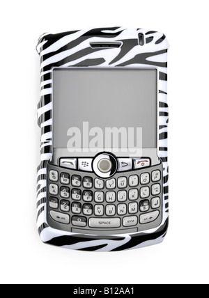 Fancy BlackBerry Smartphone in zebra cover Stock Photo