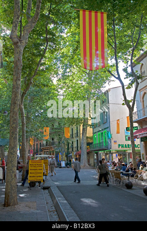 Street scene in Ceret, Catalan town in southern France Stock Photo