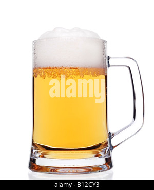 Glass of Beer Close Up Against a White Background Stock Photo