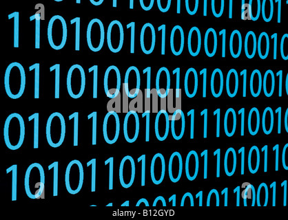 Blue binary code photographed on a computer screen Stock Photo