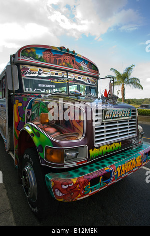 RED DEVIL ROJA DIABLO PAINTED BUS PANAMA CITY REPUBLIC OF PANAMA Stock Photo