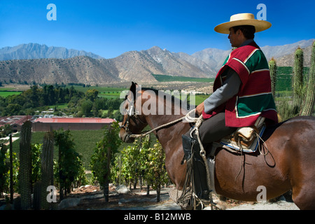 HUASO WEARING CHUPALLA HAT DON MAXIMIANO ESTATE VINA ERRAZURIZ WINERY ACONCAGUA VALLEY CHILE Stock Photo