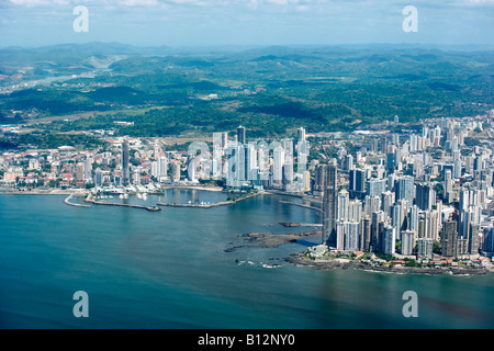 AERIAL OF PANAMA BAY SKYLINE DOWNTOWN  PANAMA CITY REPUBLIC OF PANAMA Stock Photo