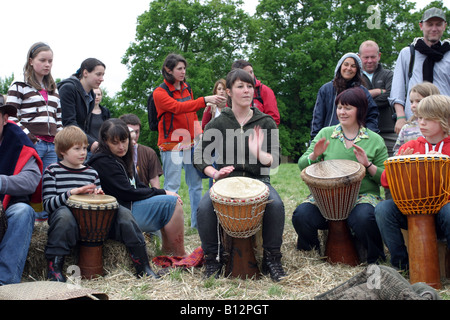 Drum Workshop, Wood Music Festival, Oxfordshire, England, UK. 2008. Organised by Truck Stock Photo