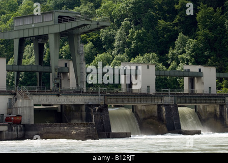 E.ON hydroelectric power station on the river Inn, Wasserburg, Bavaria, Germany. Stock Photo