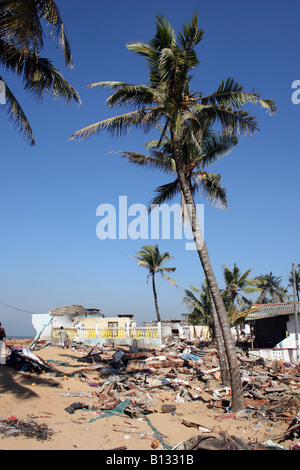 The coastal village of Lunawa, just south of Colombo, Sri Lanka,  was severely damaged by the 2004 Tsunami. Stock Photo