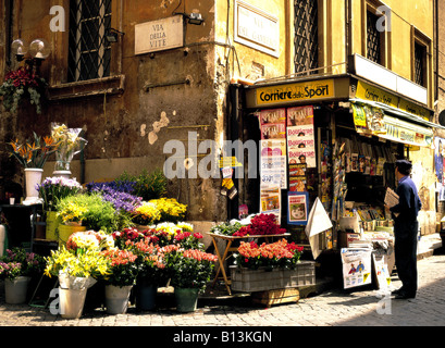 Flower shop in the street corner Rome Italy Stock Photo