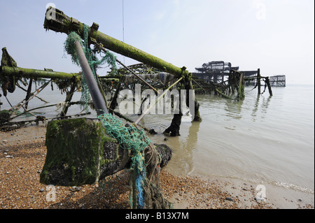 The West Pier at low tide in Brighton June 2008 Stock Photo