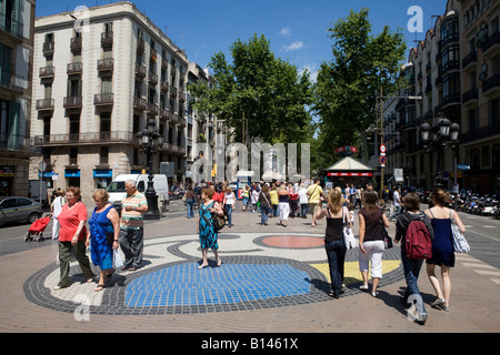 People walking on the Ramblas in Barcelona, Las Ramblas, Catalonia, Spain, Europe, EU Stock Photo