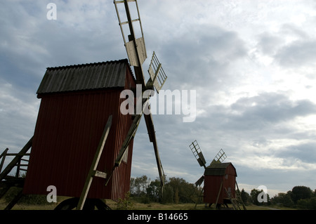 Swedish Windmill One of the 400 year old windmills in 'windmill row' at Störlange Kvarns Oland Sweden A37YHN Stock Photo