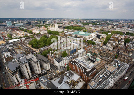 Aerial view of London from Centrepoint looking east and showing the Great Court roof at the British Museum Stock Photo