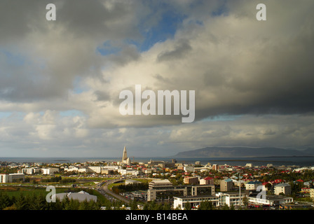 The view from the Pearl Perlan looking toward the centre of Reykjavik and the harbour Iceland September 2007 Stock Photo