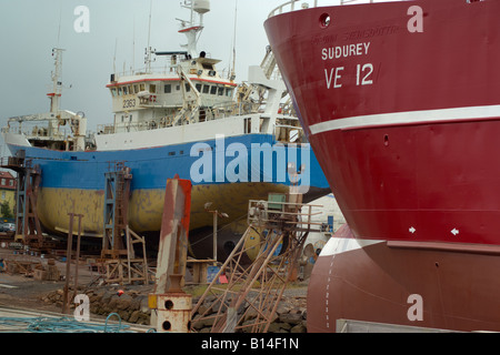 Ships in the Reykjavik harbour dry dock undergoing maintenance and repair Iceland September 2007 Stock Photo