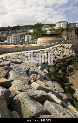 Looking back towards Ventnor fron the walkway at Ventnor Haven, Isle of Wight. Stock Photo