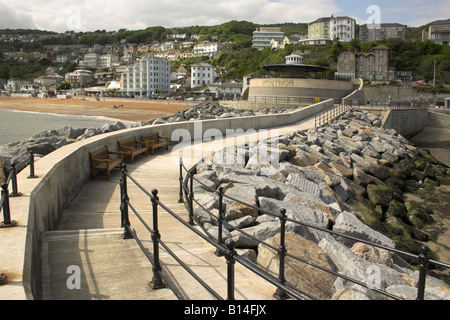 Looking back towards Ventnor fron the walkway at Ventnor Haven, Isle of Wight. Stock Photo