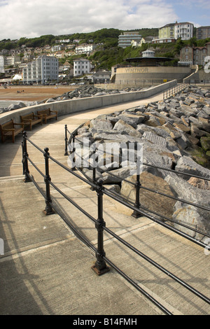 Looking back towards Ventnor fron the walkway at Ventnor Haven, Isle of Wight. Stock Photo