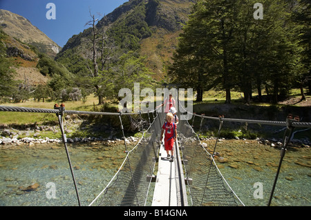 Swing Bridge across Caples River Caples and Greenstone Valleys near Lake Wakatipu South Island New Zealand Stock Photo