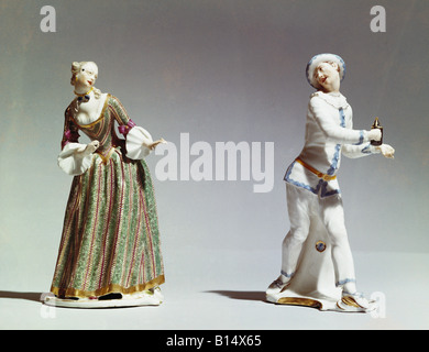 fine arts, Bustelli, Franz Anton (12.4.1723 - 18.4.1763), sculptures, 'Isabella and Pierrot', circa 1750, porcelain, Bavarian National Museum, Munich, Germany, Artist's Copyright has not to be cleared Stock Photo