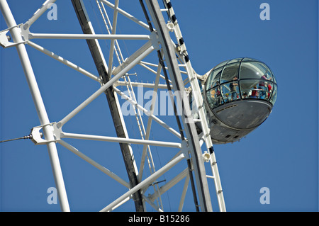 Close up on a section of the main wheel and one of the passenger cabins on the London Eye River Thames South Bank London UK Stock Photo