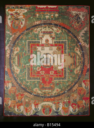 fine arts, Tibet, painting, Mandala from Nor monastery, silk, 18th century, Ethnological Collection, Zuerich University, , Artist's Copyright has not to be cleared Stock Photo